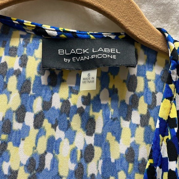 Evan Picone sz 6 slinky stretchy dress blue yellow black and white - Picture 3 of 4